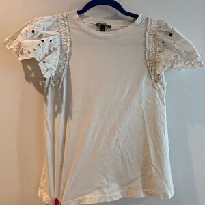 Express Cream Flutter Sleeve Ruffled T-Shirt